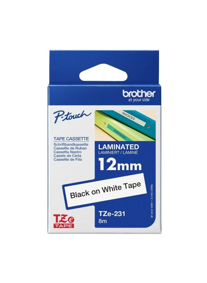 Brother laminated Label 12mm black on white TZe231 Original